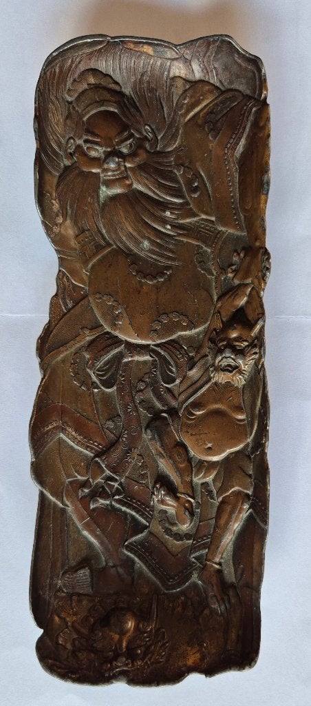 Japanse pennenbak met demonen brons of gebronsd metaal, Antiek en Kunst, Ophalen, Bruin, Overige typen, Reliëf