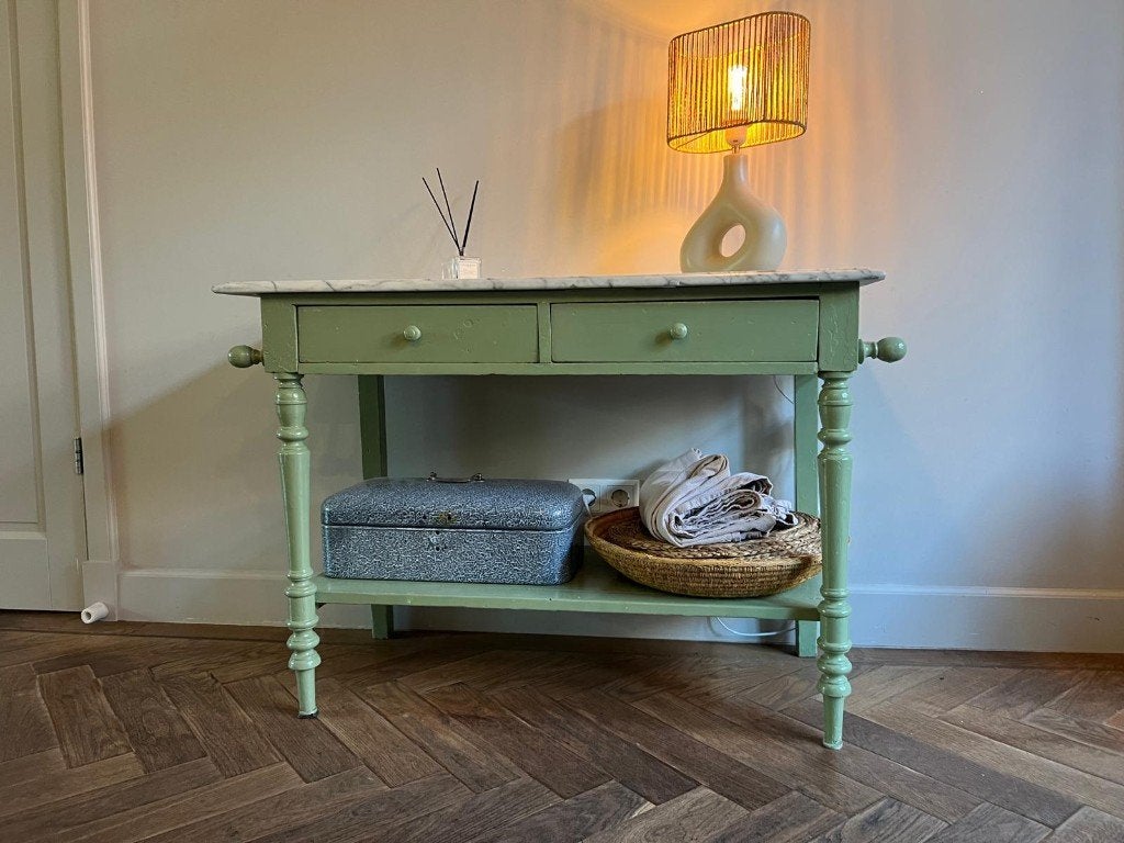 Antiek dressoir met marmeren blad, Gebruikt, 100 tot 150 cm, Met lade(s), 25 tot 50 cm