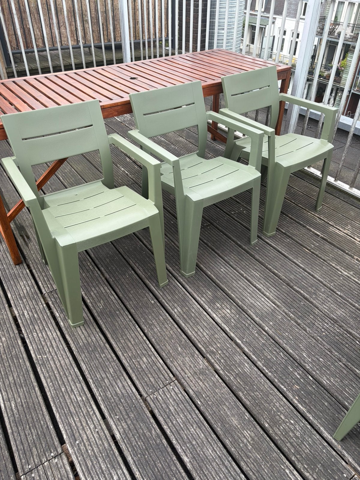 Drie tuinstoelen groen 10 p.s., Tuin en Terras, Ophalen, Zo goed als nieuw, Kunststof