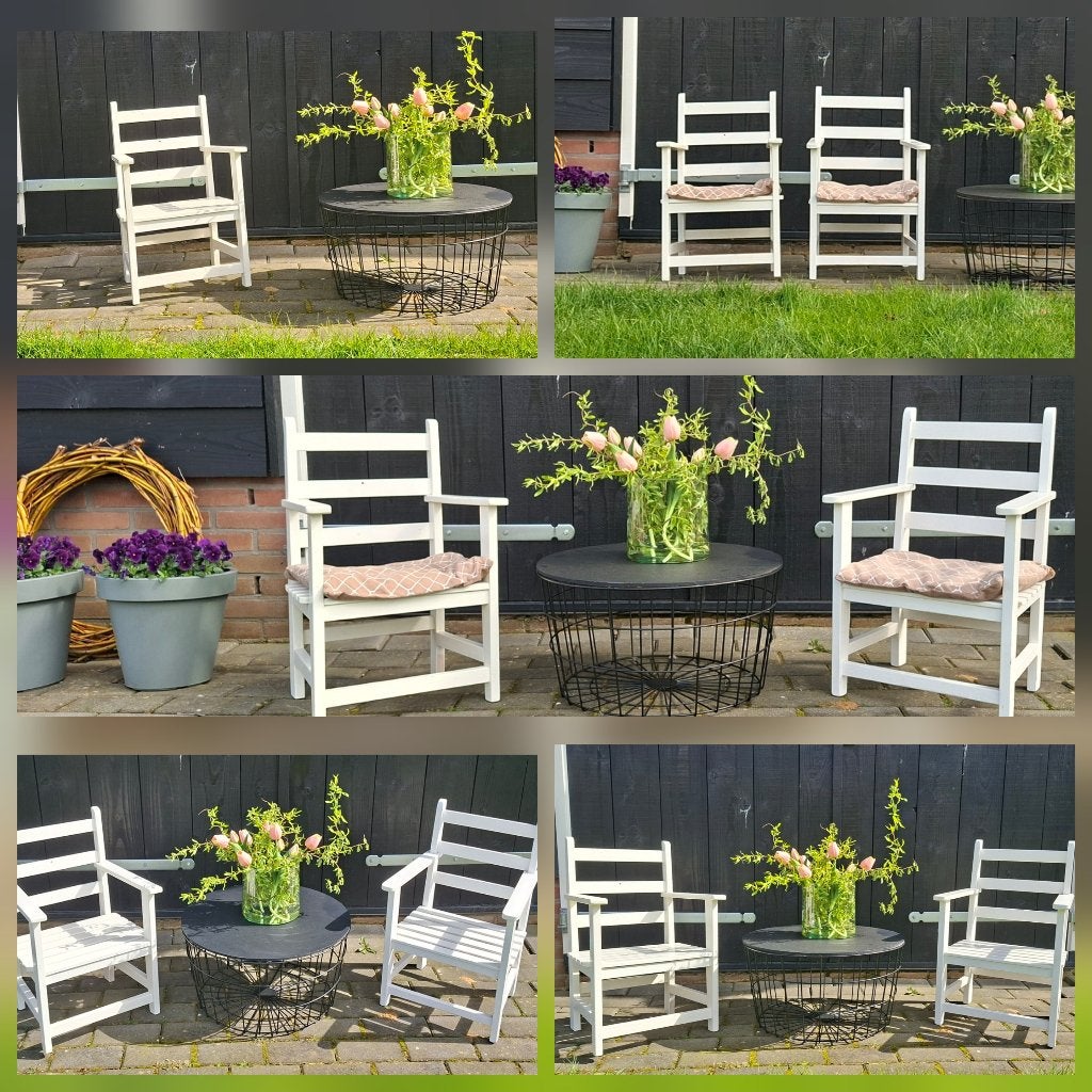 Houten kinderstoeltjes, klaar voor volgend avontuur, Ophalen, Gebruikt, Twee, Wit