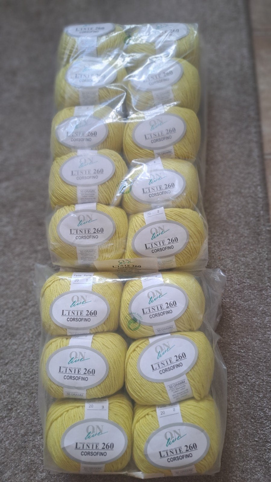 16 bollen Linie Corsofino geel garen (50 gram per bol), Hobby en Vrije tijd, Breien en Haken, Ophalen of Verzenden, Nieuw, Breien of Haken