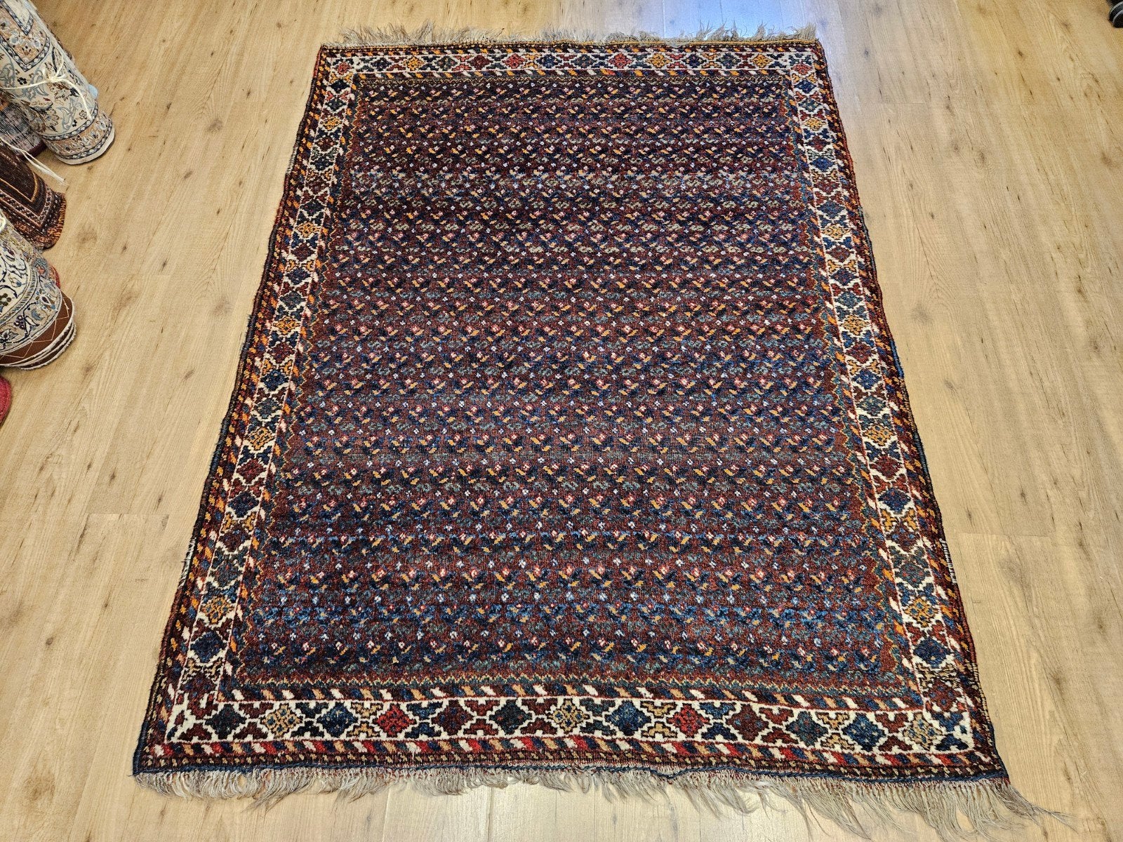 Vintage handgeknoopt perzisch tapijt qashqai 220x164, Info@SlatsAntiek.nl, Tweedehands, Perzisch, 150 tot 200 cm
