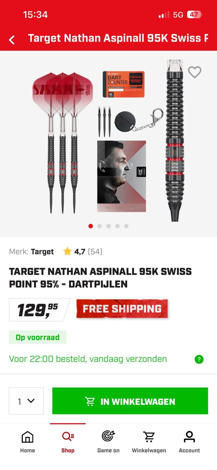Aspinall 95k darts, Sport en Fitness, Darts, Ophalen of Verzenden, Zo goed als nieuw, Pijlen