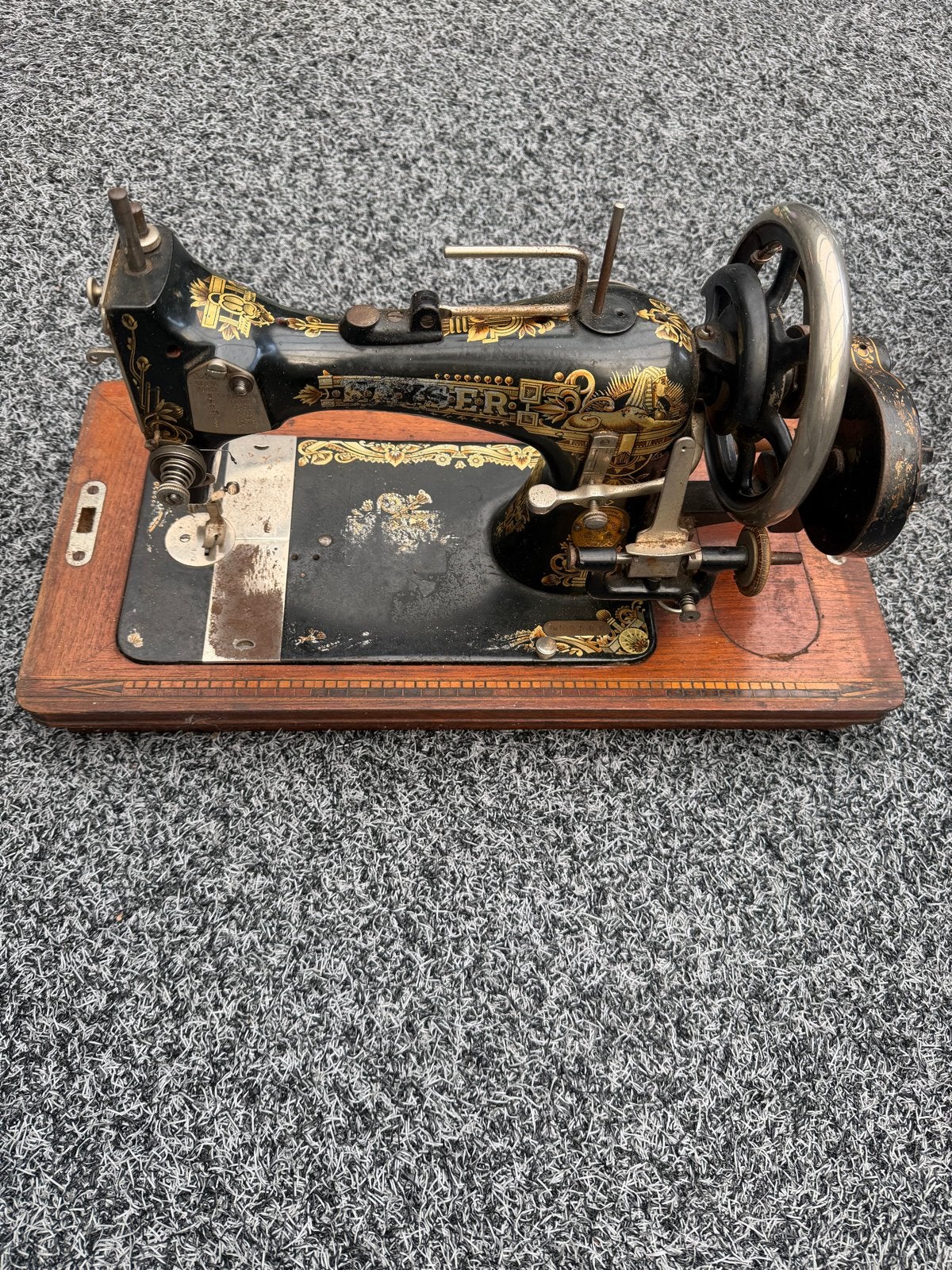 Antieke Singer Naaimachine met Kayser Houten Kist, Antiek en Kunst, Ophalen of Verzenden