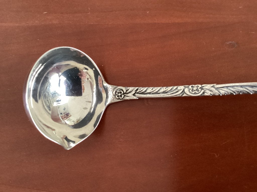 Sierlijke antieke lange verzilverde sauslepel GERO: 28 cm, Ophalen of Verzenden