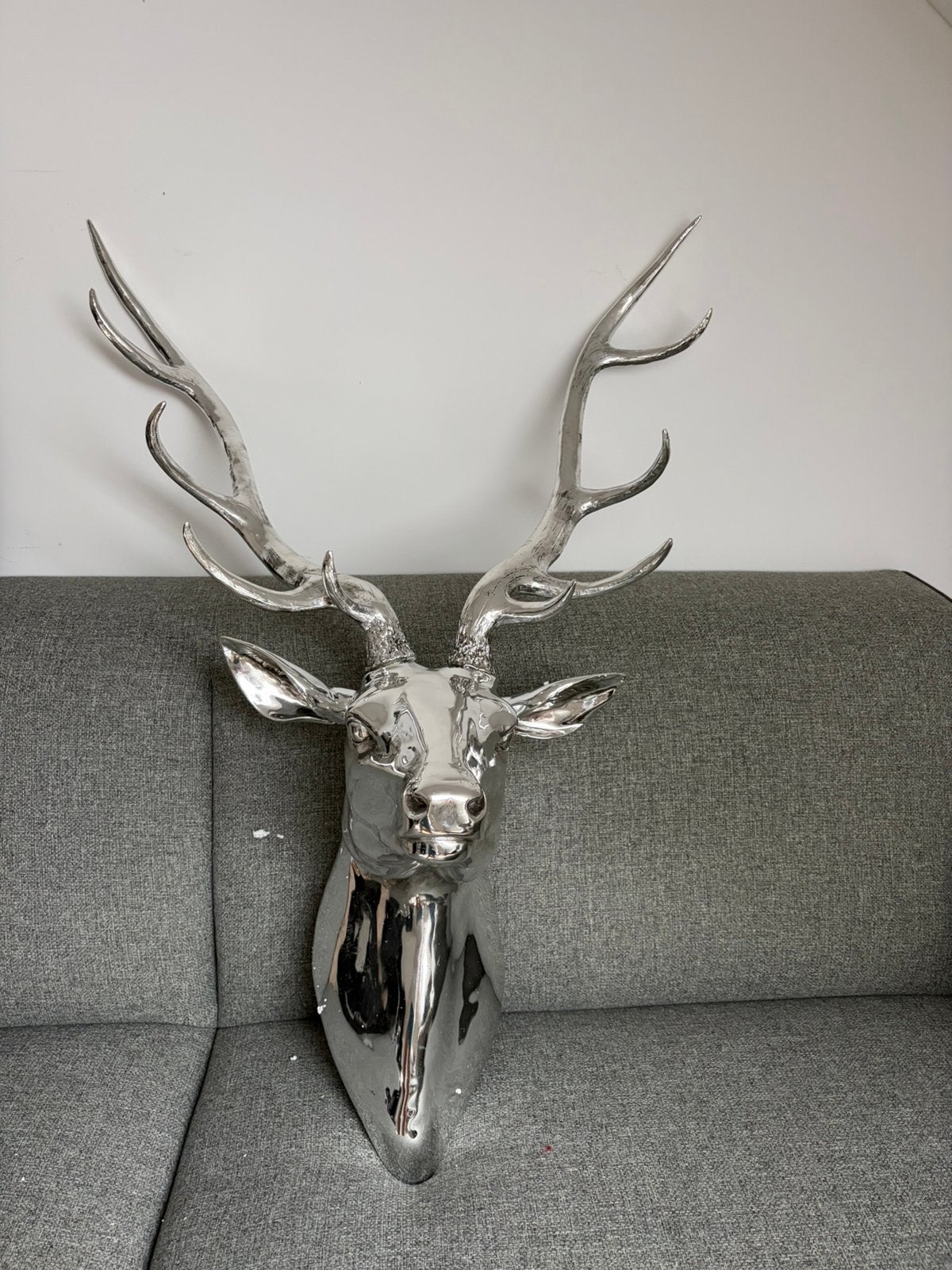 Grote zilverkleurige hertenkop – wanddecoratie – decoratie, Ophalen, Zilver, Nieuw, Overige typen