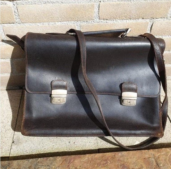 ZGAN Plevier lederen briefcase laptoptas schooltas aktetas, Computers en Software, Laptoptassen, Plevier, Schouderband, Bruin