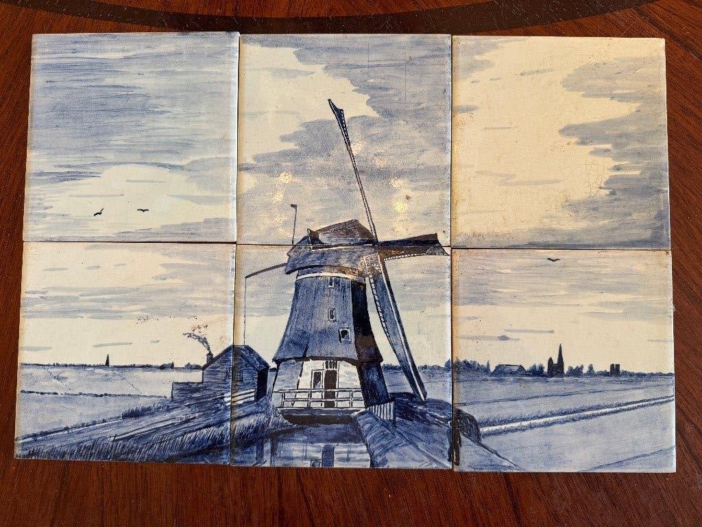 Tegeltableau delfts blauw Molen aan Poldervaart J.C. Gabriel, Ophalen of Verzenden