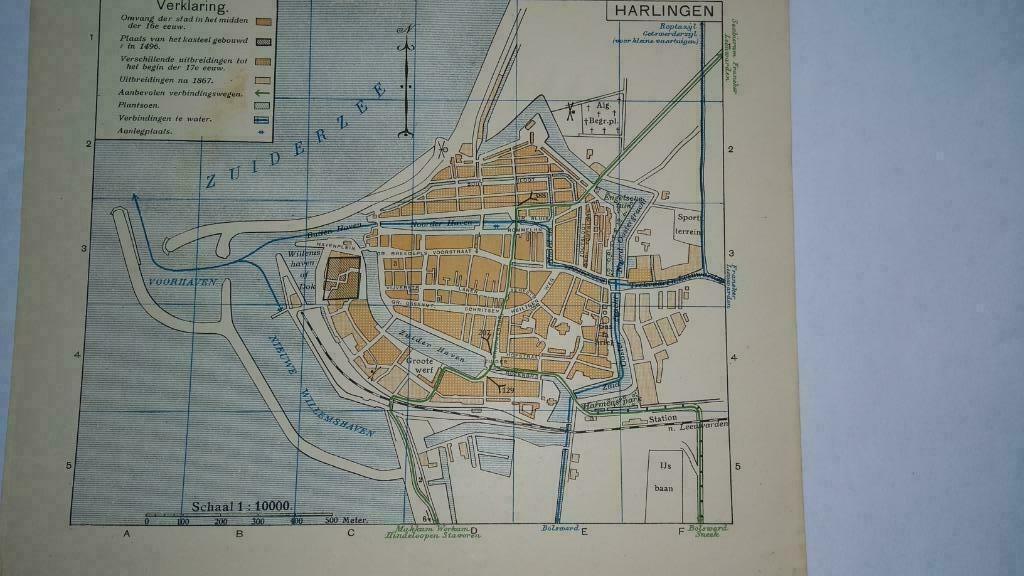25 / Harlingen plattegrond in 4 kleuren Litho 1917, Ophalen of Verzenden