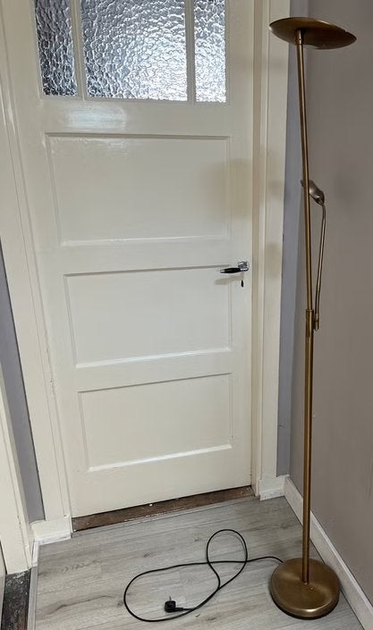 Gouden vloerlamp met leeslamp, ca. 183 cm hoog, Ophalen, Gebruikt, 150 tot 200 cm