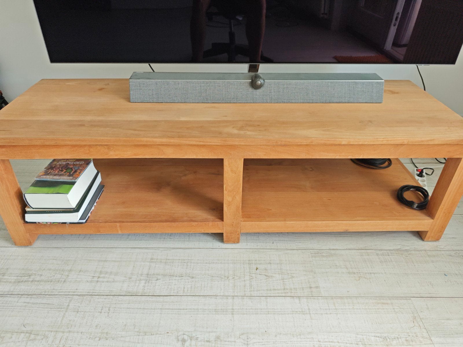 Massief Teakhouten Salontafel met Opbergruimte, Ophalen, Gebruikt, 50 tot 100 cm, 100 tot 150 cm