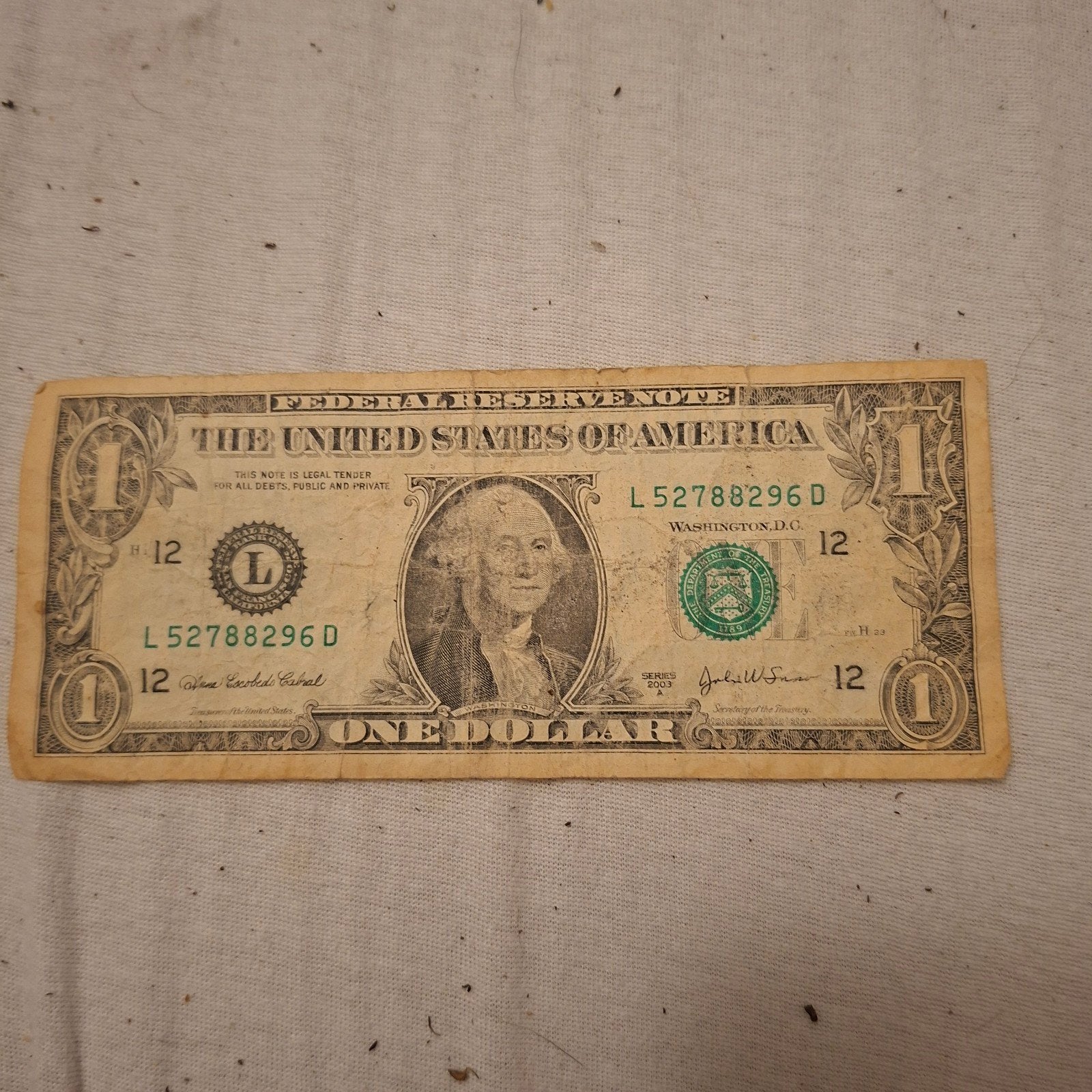 Amerikaanse dollar biljet - 1 dollar, Postzegels en Munten, Bankbiljetten | Amerika, Ophalen of Verzenden, Noord-Amerika, Los biljet
