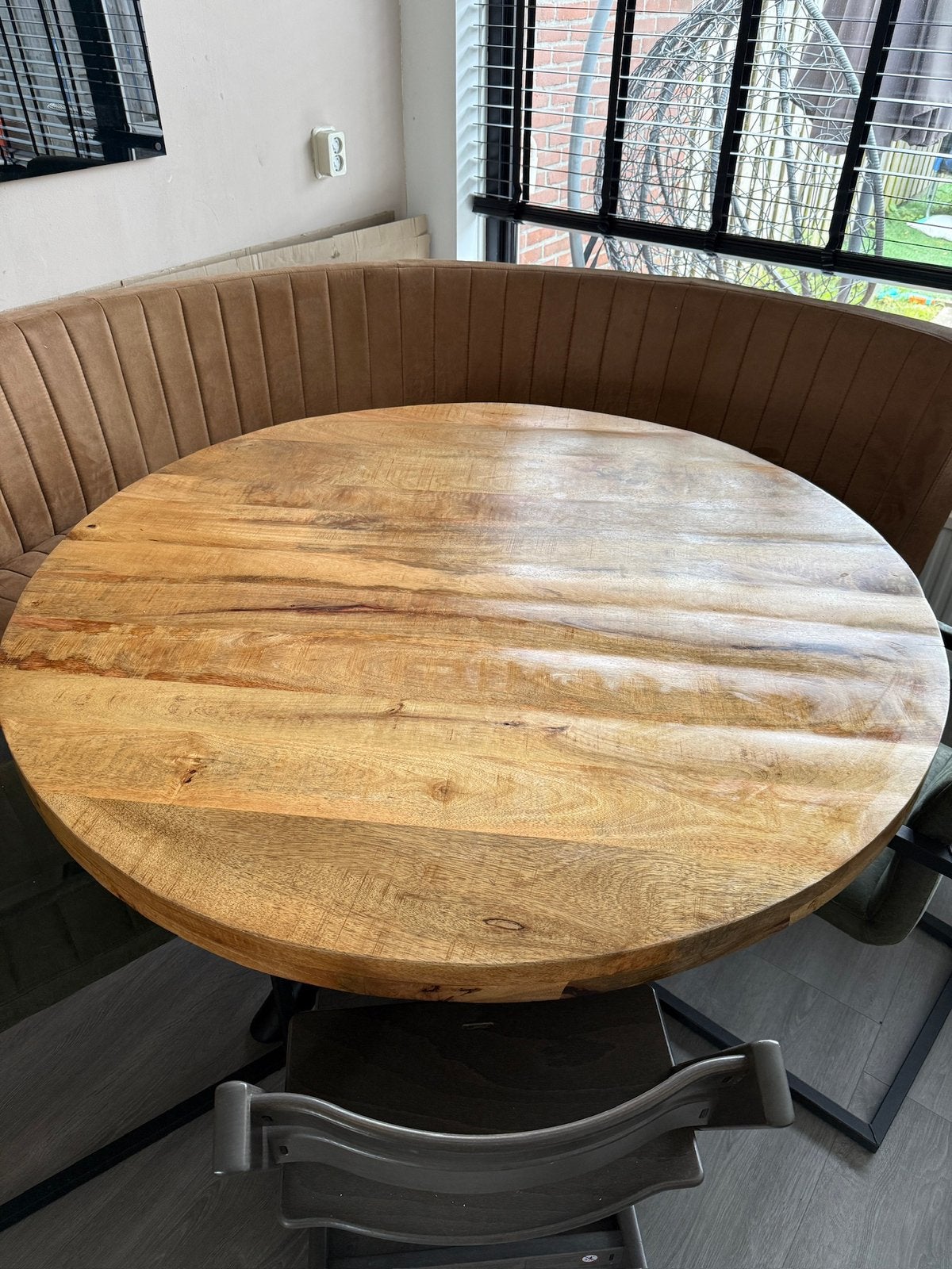 Prachtige eethoek tafel+bank, Ophalen, 100 tot 150 cm, Rond, 50 tot 100 cm
