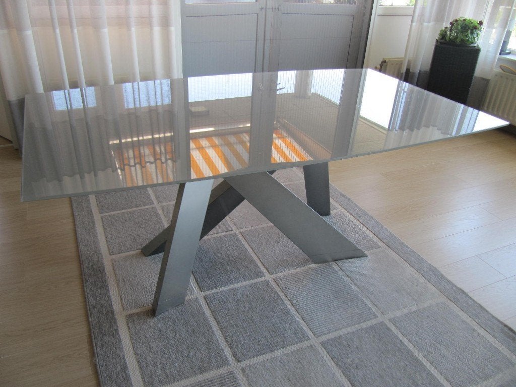 Mooie uitschuifbare matglazen eettafel, Ophalen, Gebruikt, 200 cm of meer, 50 tot 100 cm