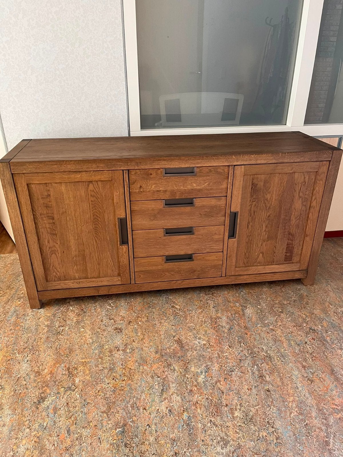 Massief Eiken dressoir met lades en deuren - 170x50x85 cm, Ophalen, Met deur(en), 150 tot 200 cm, Zo goed als nieuw