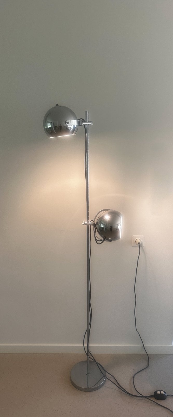 Vintage chromen Eyeball space age vloerlamp, Ophalen, Gebruikt, Space age jaren 70 seventees, 100 tot 150 cm