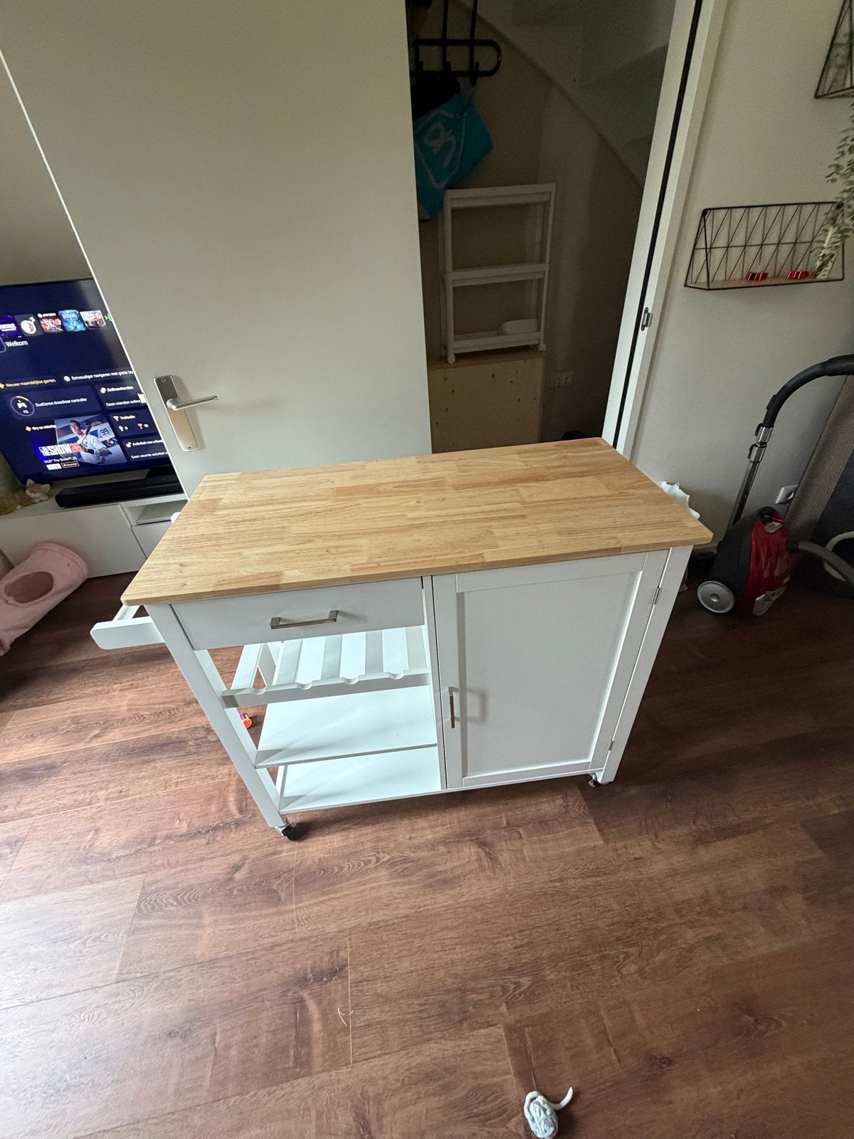 Keukentrolley met houten blad en opbergruimte, Ophalen, Hout, Keukentrolley, Zo goed als nieuw