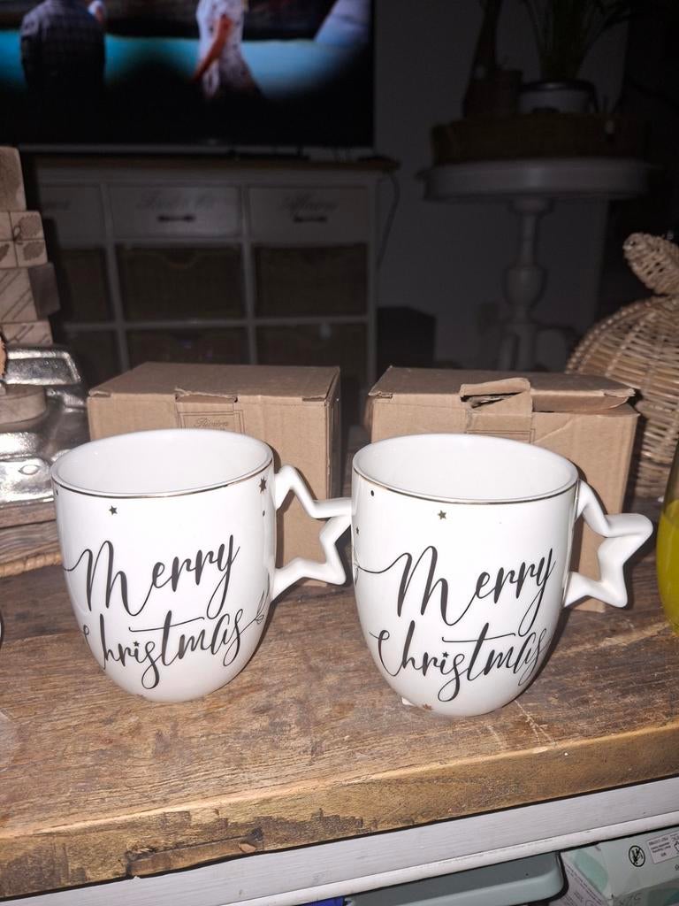 Riviera Maison Merry Christmas bekers, Keramiek, Nieuw, Ophalen of Verzenden, Overige stijlen