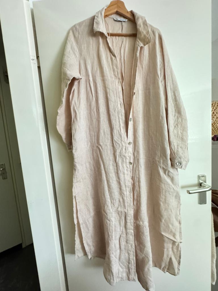 Zara 100% Linnen Zomerjurk / Kimono, Maat 38/40 (M), Beige, Ophalen of Verzenden, Zo goed als nieuw