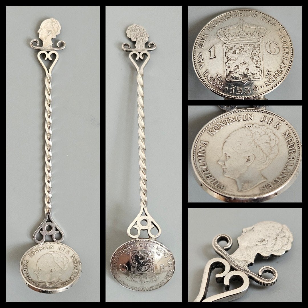 Nederlands zilver,  muntlepel Wilhelmina,  stil verzet, Antiek en Kunst, Antiek | Goud en Zilver, Ophalen of Verzenden, Zilver