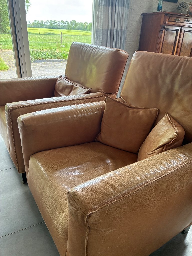2 Fauteuils Gerard van den Berg, Ophalen, Gebruikt, 50 tot 75 cm, Leer