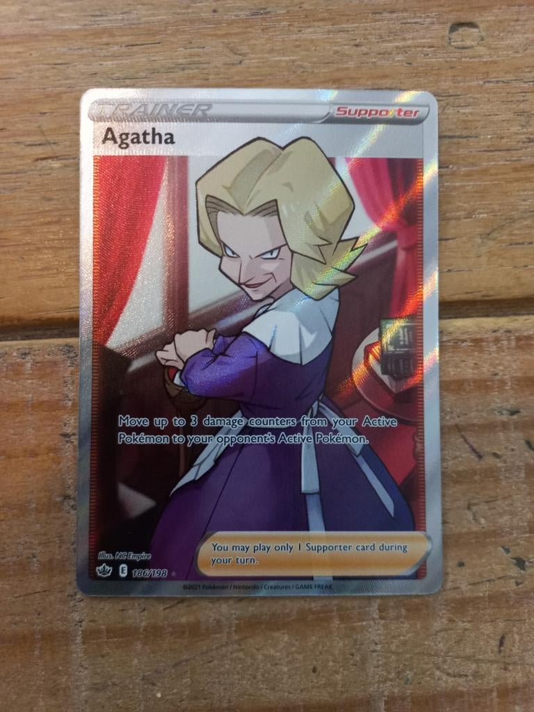 Agatha pokemon trainer kaart., Ophalen of Verzenden, Zo goed als nieuw, Losse kaart, Foil