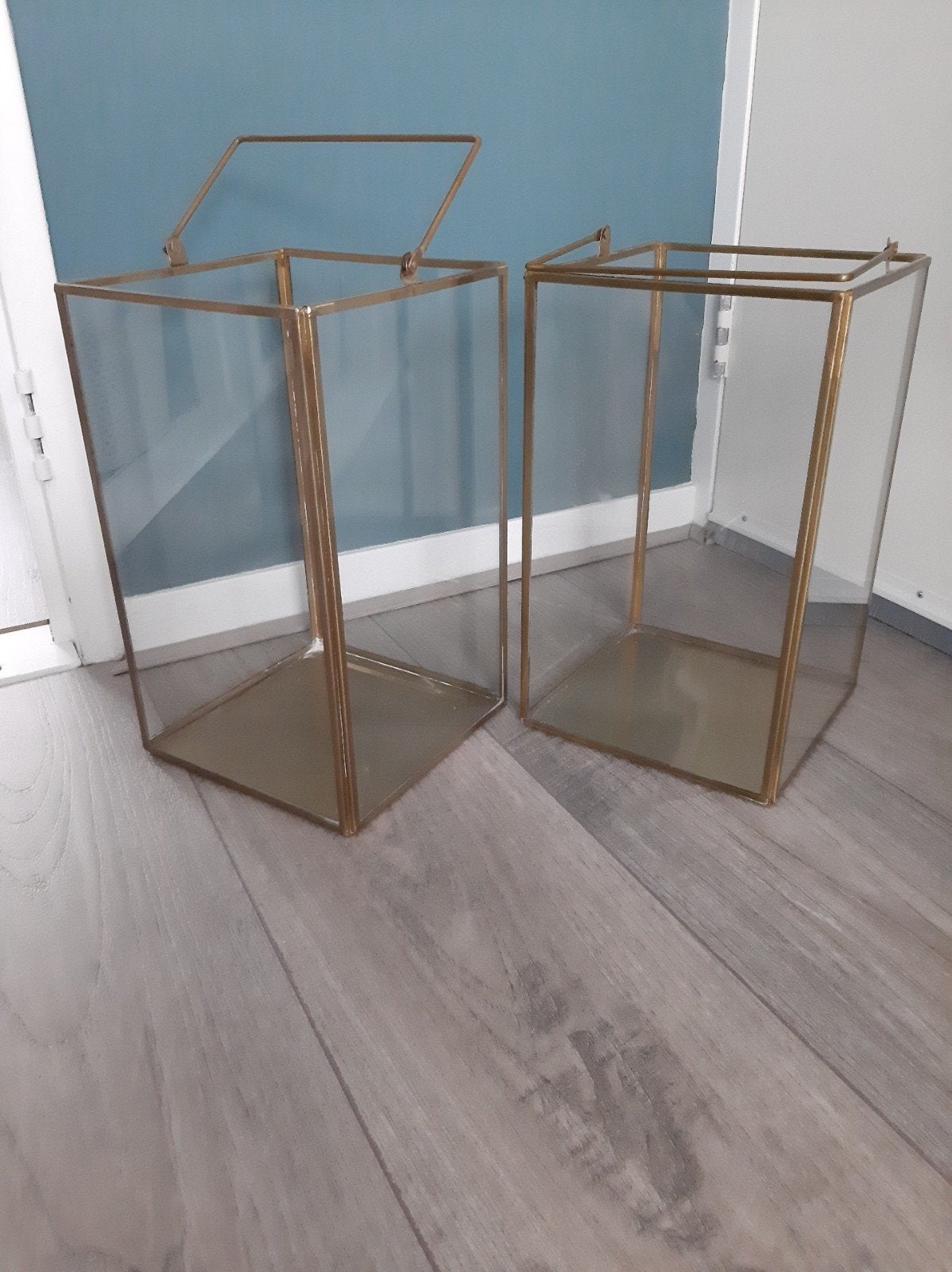 Te koop : 2 mooie gouden windlichten, Ophalen, Zo goed als nieuw