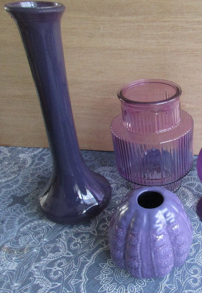 3 x leuke paarse glazen vaas - of kandelaar - 2,00 per stuk, Ophalen of Verzenden, Zo goed als nieuw, Overige kleuren, Glas