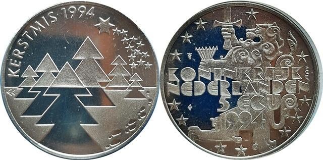 5 ecu munt Kerstmis 1994, Postzegels en Munten, Penningen en Medailles, Verzenden, Overige materialen, Nederland