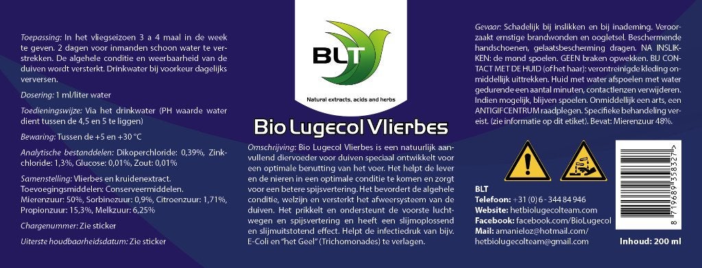 BLT - Bio Lugecol Vlierbes 200ML, Dieren en Toebehoren, Dierenvoeding, Ophalen of Verzenden, Vogel
