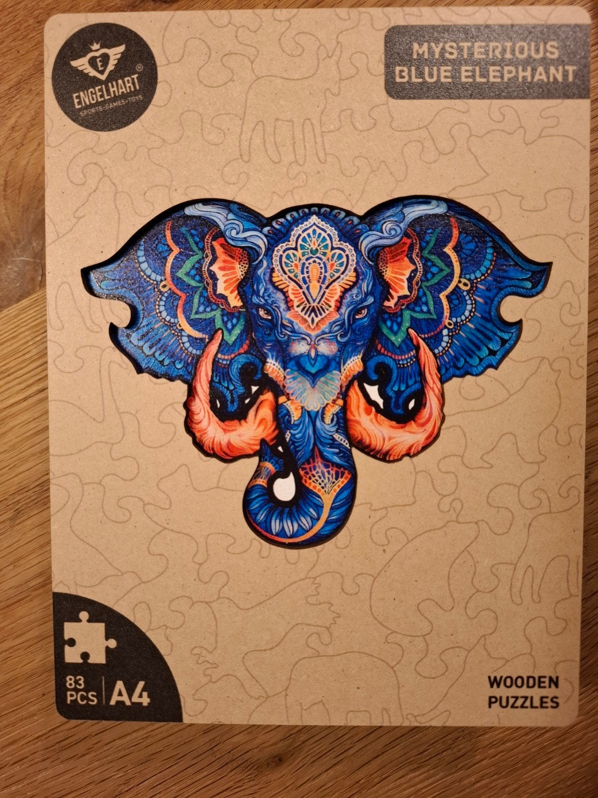 Engelharts Mysterieuze Blauwe Olifant Houten Puzzel A4, Ophalen of Verzenden, Minder dan 500 stukjes, Zo goed als nieuw, Legpuzzel