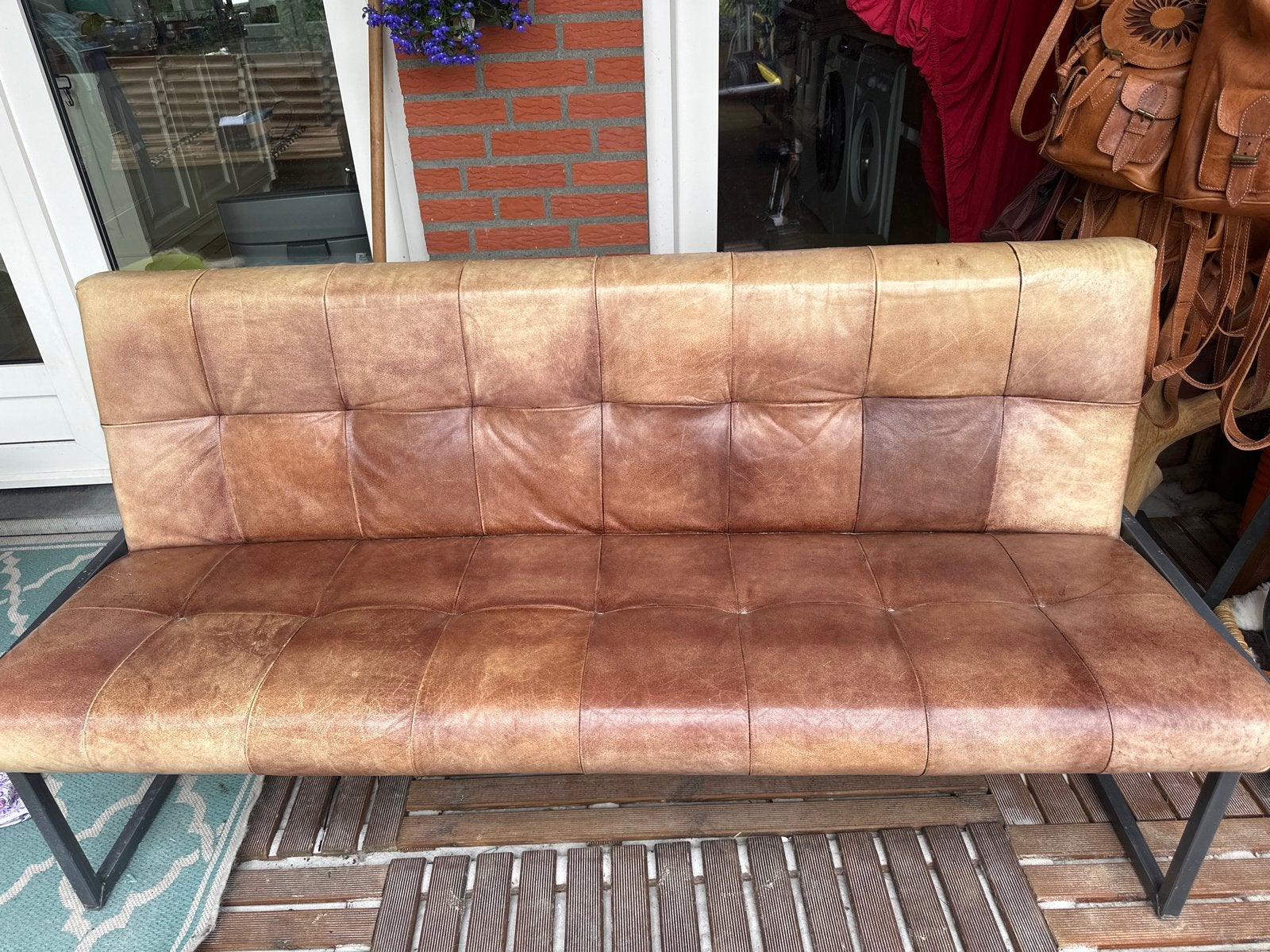 Leren Eettafelbank 165 cm, Ophalen, Gebruikt, 150 tot 200 cm, Rechte bank