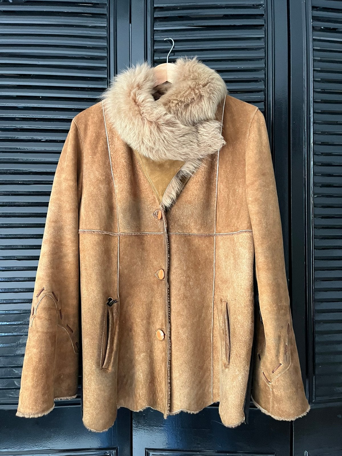 Lammy coat met bontkraag, Ophalen of Verzenden, Gedragen, Maat 38/40 (M), Bruin