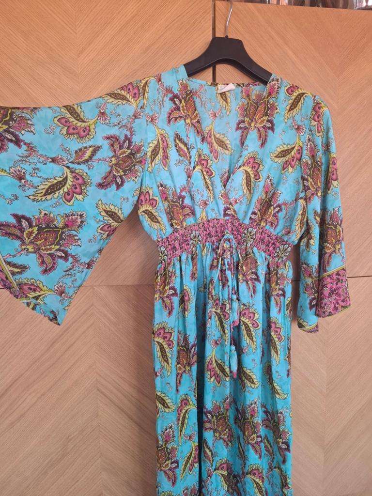 Zijde Ibiza Style Jurk Turquoise - Maat 40-42, Bohemian Soul, Blauw, Maat 42/44 (L), Ophalen of Verzenden