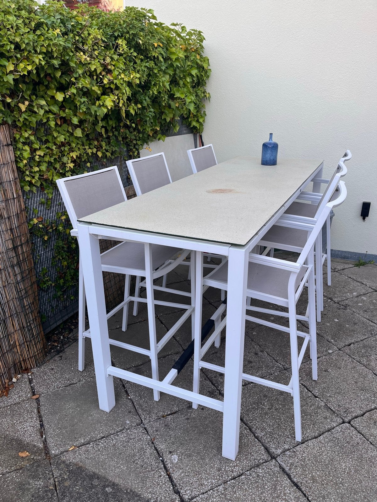 Bellagio Saretto bartafel met 6 Roma barkrukken Kees Smit, Ophalen, Gebruikt, Rechthoekig, Aluminium
