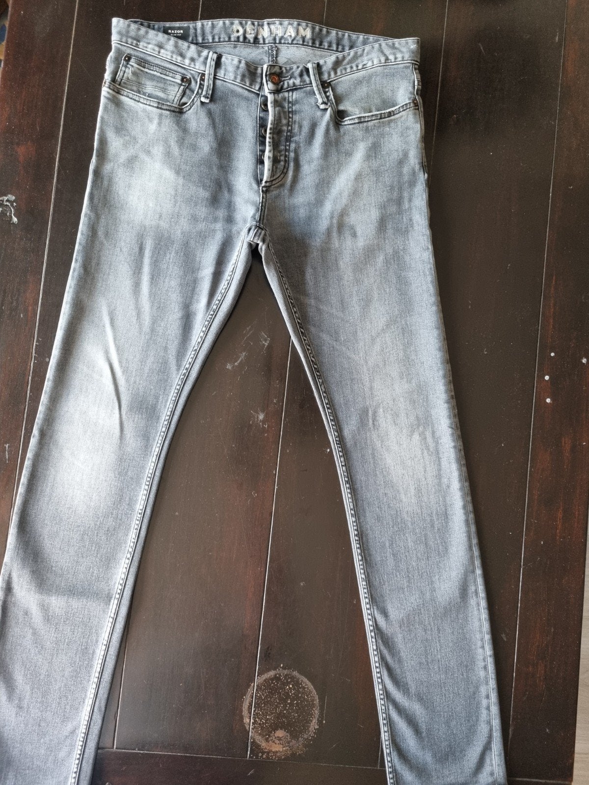 GRIJZE DENHAM RAZOR SLIM FIT STRETCH JEANS SIZE 33/34, Ophalen of Verzenden, Zo goed als nieuw, W33 - W34 (confectie 48/50), Grijs