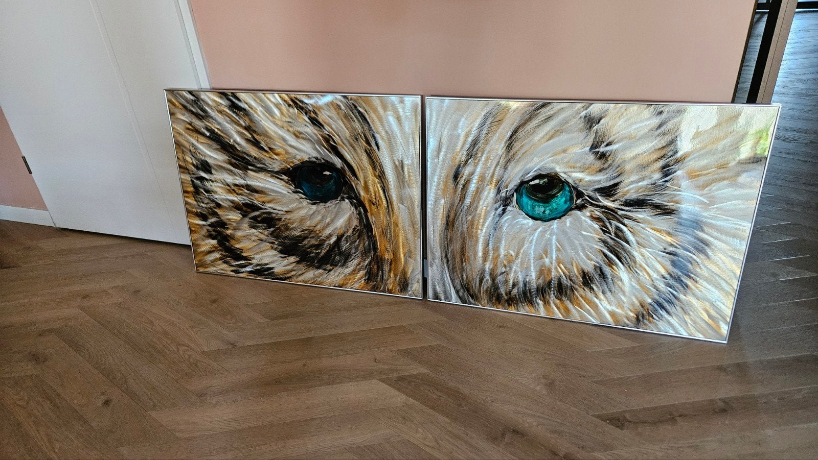 Tweeluik Kyldo Metal Art - Ogen (80x60cm), Antiek en Kunst, Ophalen, Metaal, Dieren
