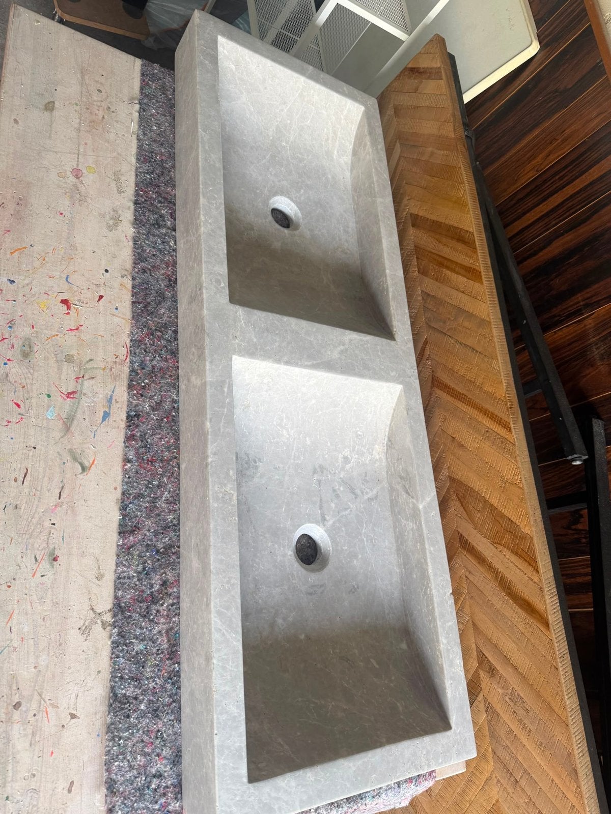 Dubbele wasbak van marmer - 120x40x10, Doe-het-zelf en Verbouw, Sanitair, Ophalen, Steen, Zo goed als nieuw, Wastafel