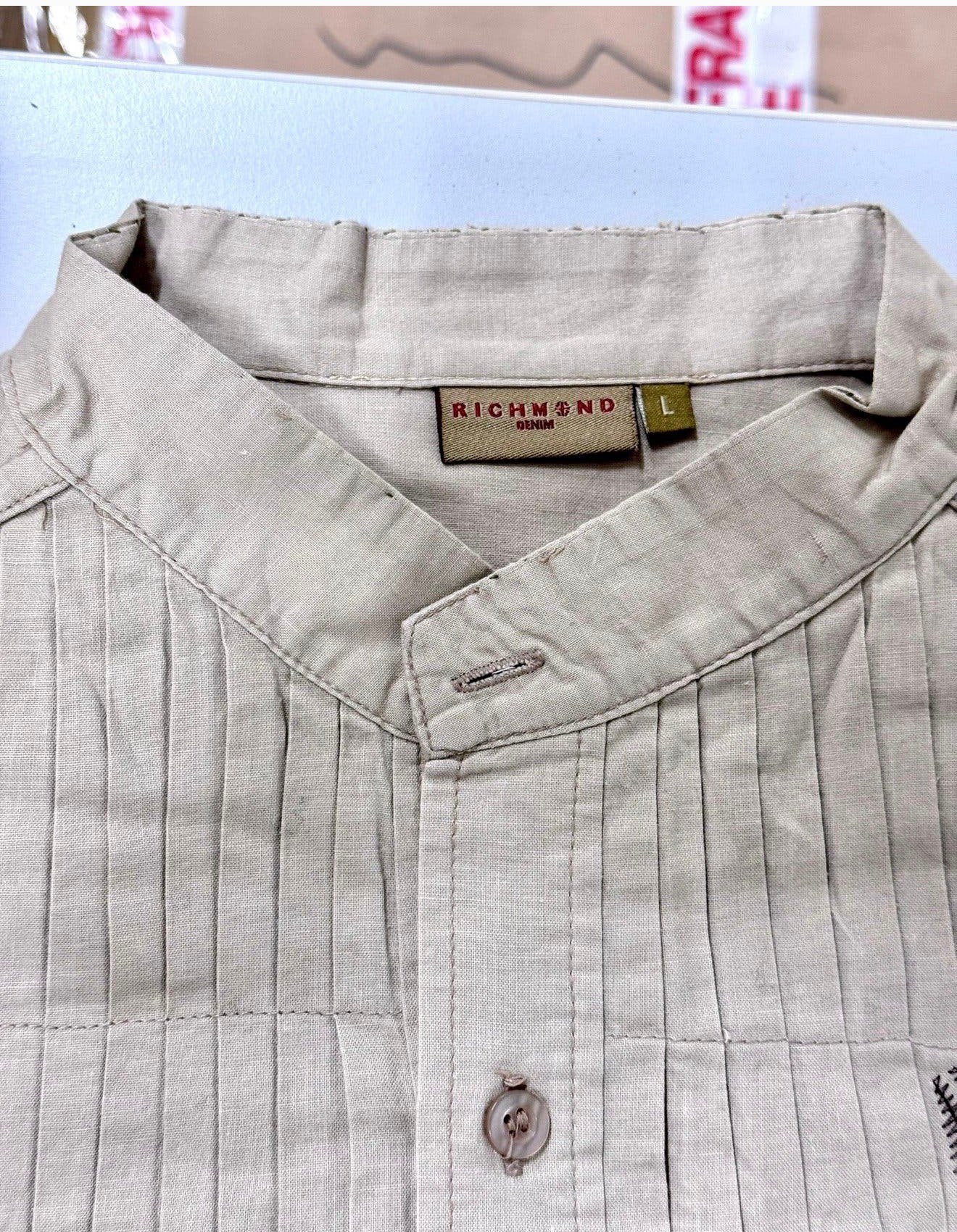 Richmond Overhemd blouse L western cowboy vintage beige, P, Beige, P, P
