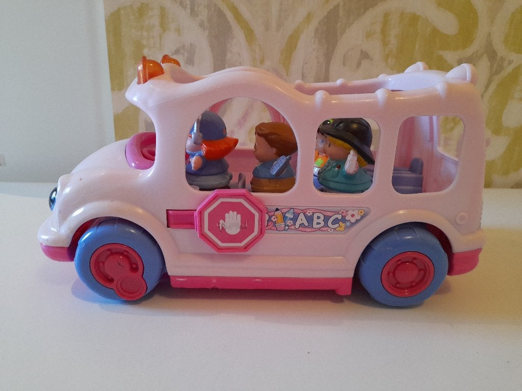 Fisher Price Little People bus roze met poppetje, Kinderen en Baby's, Ophalen of Verzenden, Gebruikt, Speelset, Met licht
