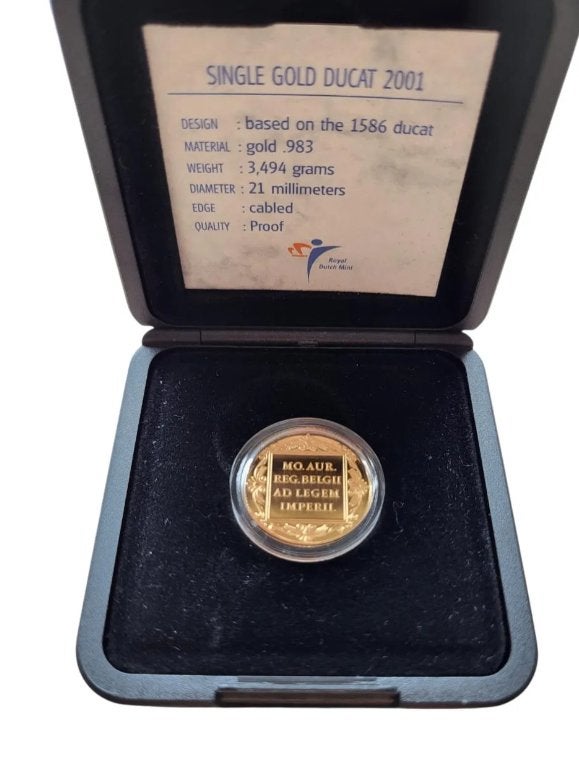 Nederland Gouden Dukaat 2001 in doosje, Ophalen of Verzenden, Goud