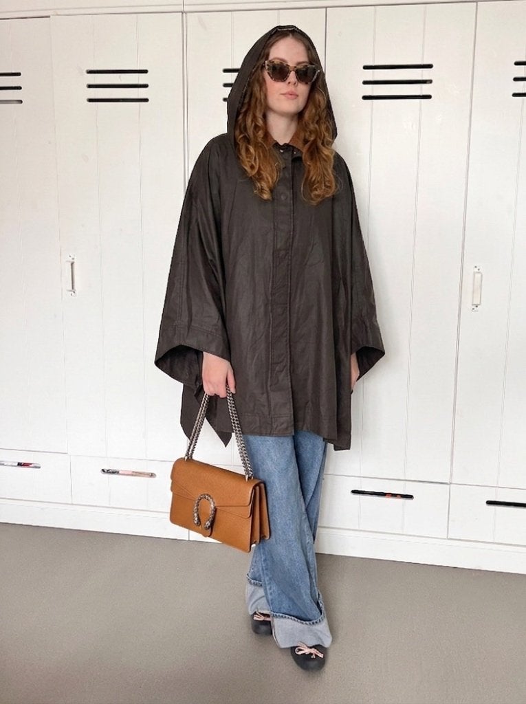 Zara waxed cape poncho met designer skills, Maat 38/40 (M), Bruin, Zara, Ophalen of Verzenden