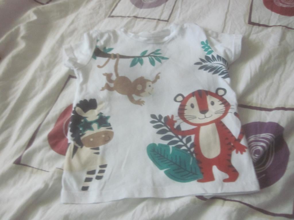 Nw wit/zand/zeegroen/brique ea shirtje aapje/tijger/zebra 74, Nieuw, Ophalen of Verzenden, In Extenso, Jongetje
