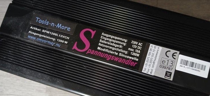 Tools-n-More 1200W Spanningsomvormer/Omvormer, Caravans en Kamperen, Ophalen, Gebruikt