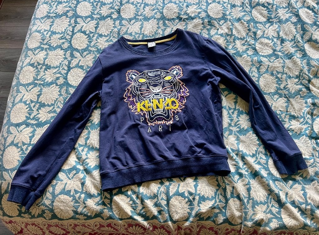 Designer iconische trui Kenzo Paris Jungle tijgerlogo S 36, Ophalen of Verzenden, Zo goed als nieuw, Maat 36 (S), Blauw