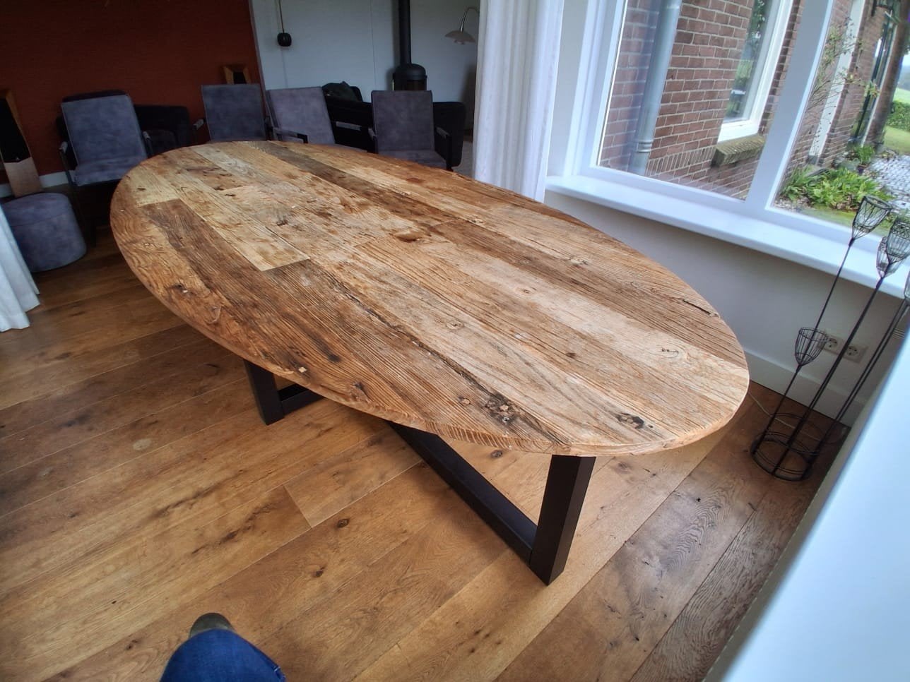 Robuste geleefde ovale eettafel - 261x121 cm, Huis en Inrichting, Overige houtsoorten, Gebruikt, 100 tot 150 cm, 200 cm of meer