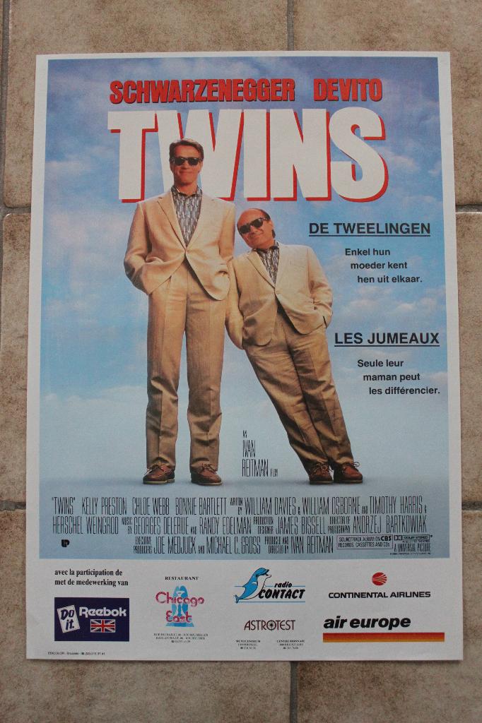 filmaffiche Arnold Schwarzenegger Twins filmposter, Rechthoekig Staand, Ophalen of Verzenden, Zo goed als nieuw, A1 t/m A3