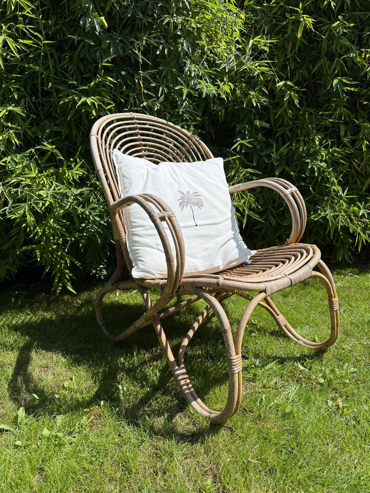 Rotan fauteuil stoel retro met loop base, Ophalen