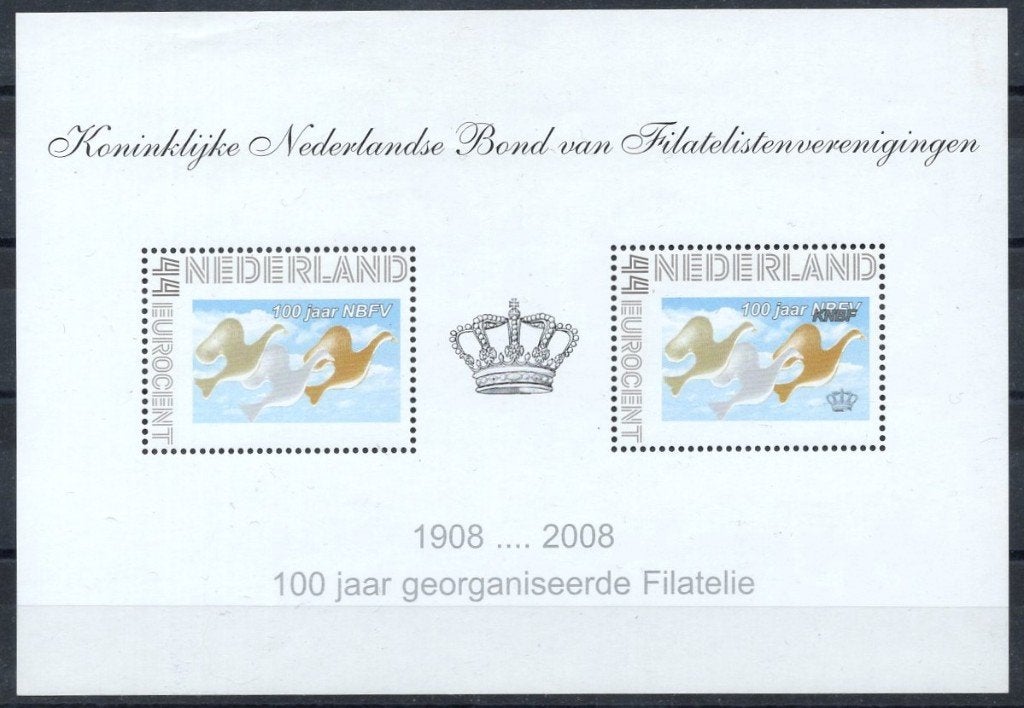 Velletje 100 jr Kon. Ned. Bond Filatelistenverenigingen 2008, Verzenden, Na 1940, Postfris