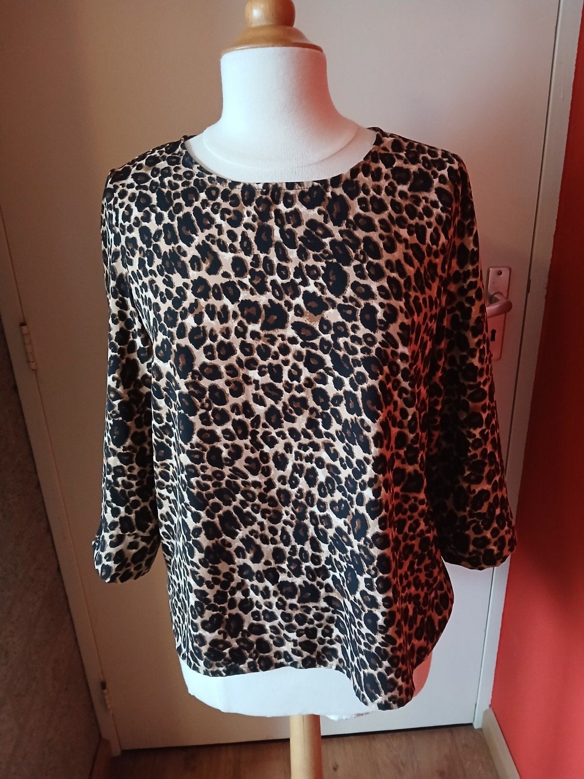 Dames blouse blauw met dierenprint -Miss Etam Studio-Maat 38, Maat 38/40 (M), Zwart, Pigalle, Ophalen of Verzenden